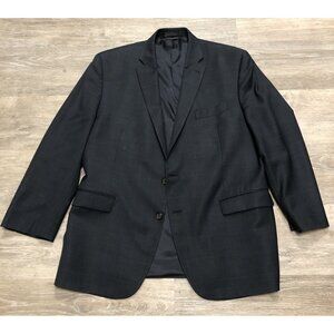 Lauren Ralph Lauren 46R Navy Blazer Plaid 2 Button 100%‎ Wool Jacket Notch Lapel